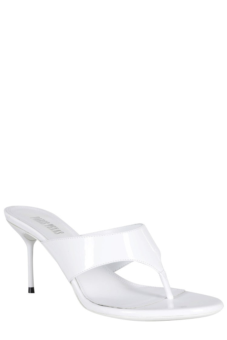 Paris Texas White Lidia Thong Heel Plug Leather Mules