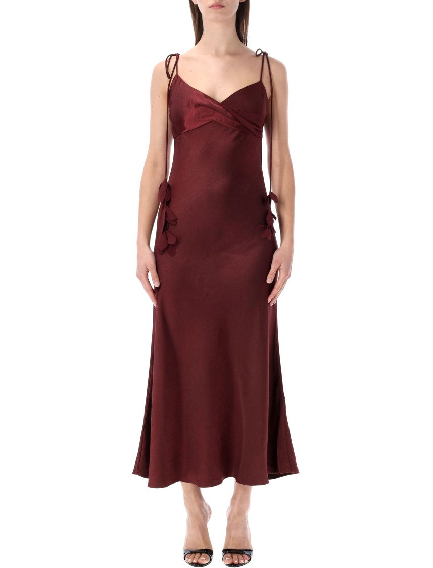 Self-Portrait Burgundy Satin Midi Dress