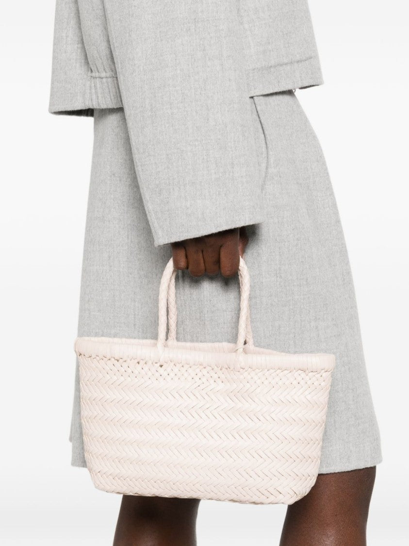 Dragon Diffusion Elegant Beige Woven Handbag With Braided Handles