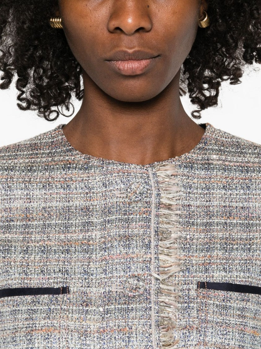 Forte Forte Cropped Collarless Jacket In Light Textured Tweed