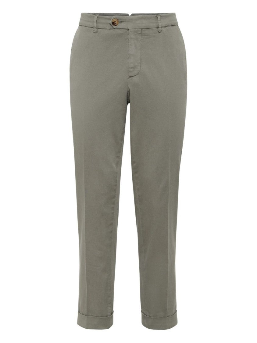 Brunello Cucinelli Tailored Grey Cotton Trousers With Turn-Up Cuffs