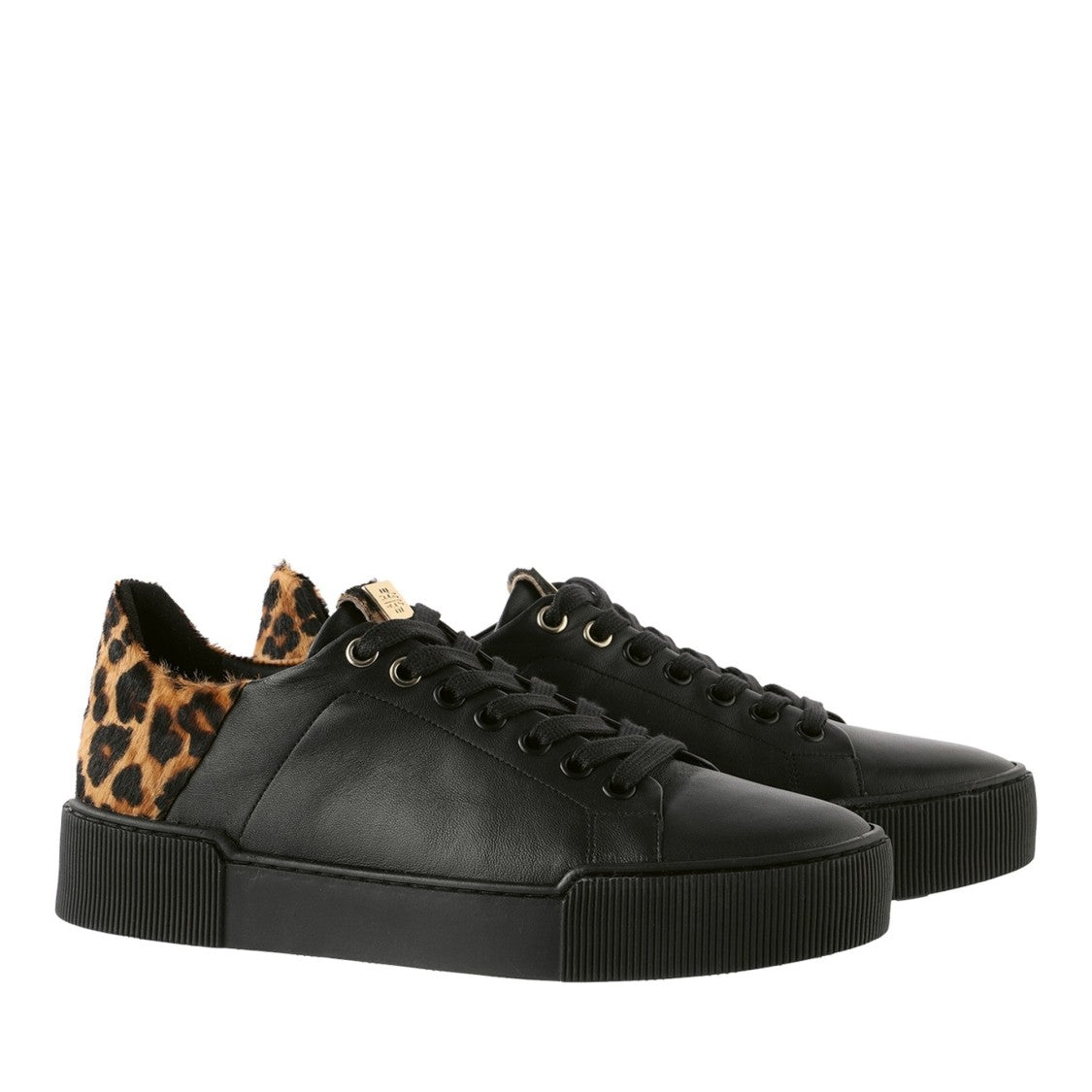 Högl Black Blade Leopard Print Accent Leather Wedge Sneakers
