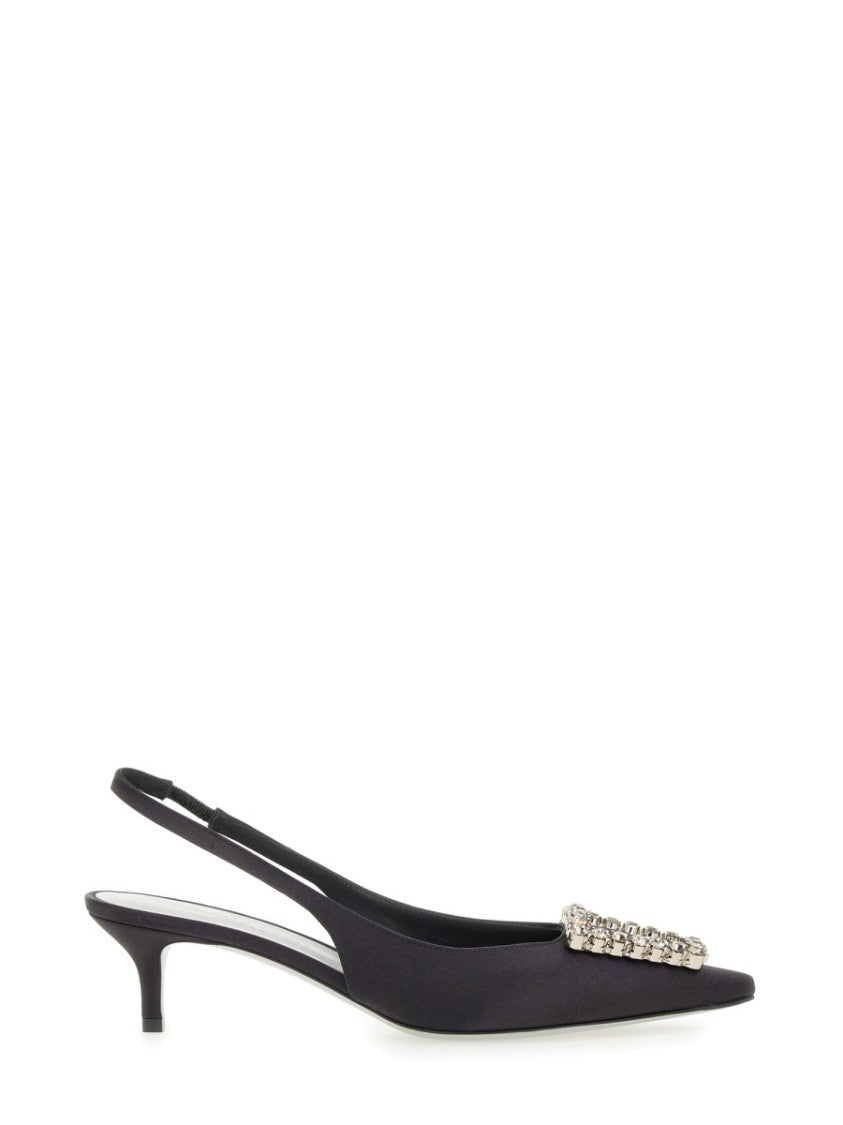 Roberto Festa Futura Rhinestone Buckle Fabric Slingback Pumps