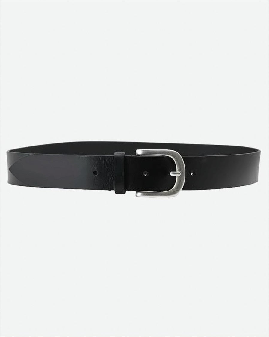 Isabel Marant Smooth Black Leather Belt With Polished Silver-Tone Buckle