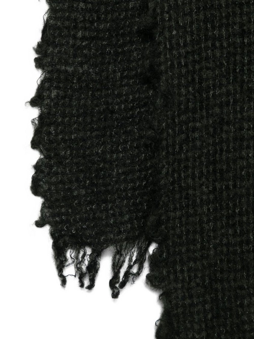 Faliero Sarti Textured Black Scarf With Fringed Edges
