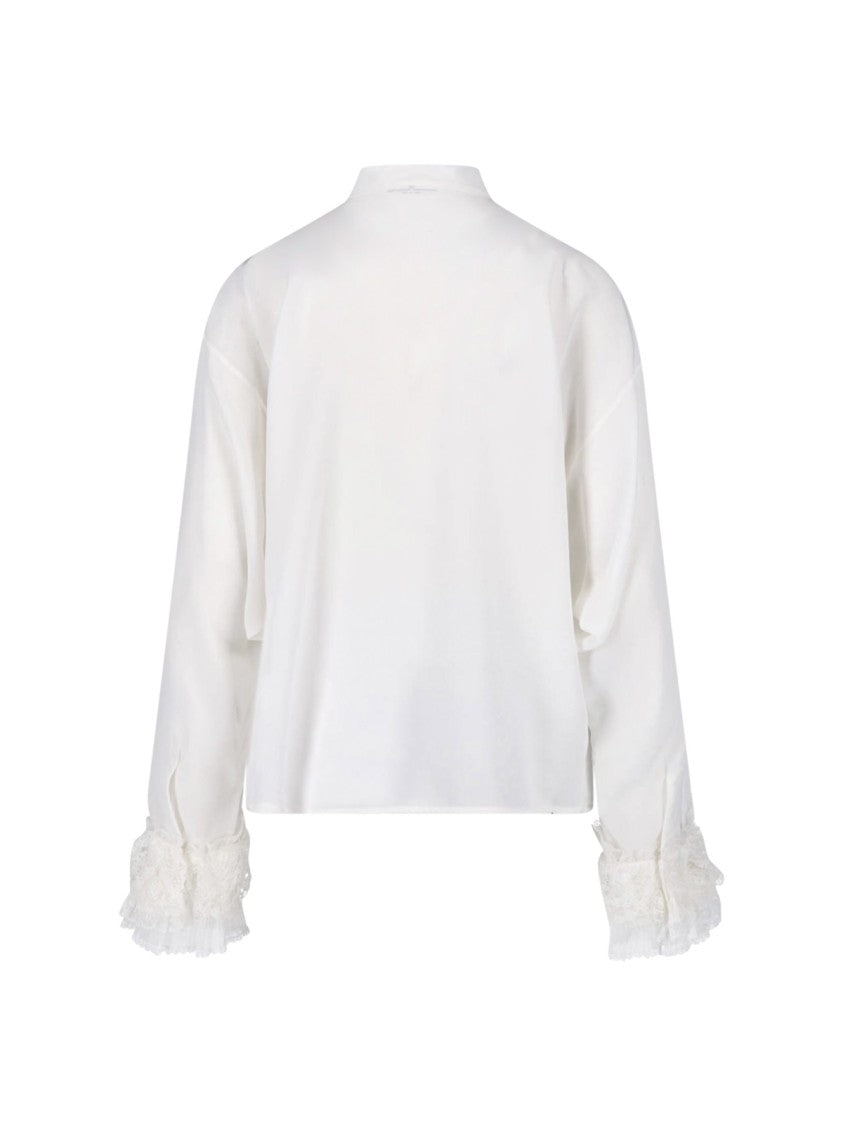 Ermanno Scervino Lace Tied Bow Silk Blouse