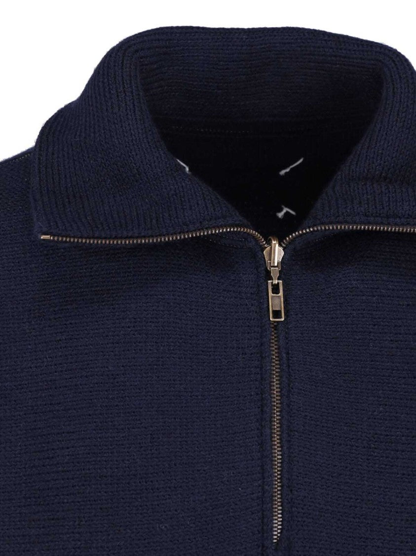 Maison Margiela Navy Wool Sweater With Half-Zip Closure And Contrast Details