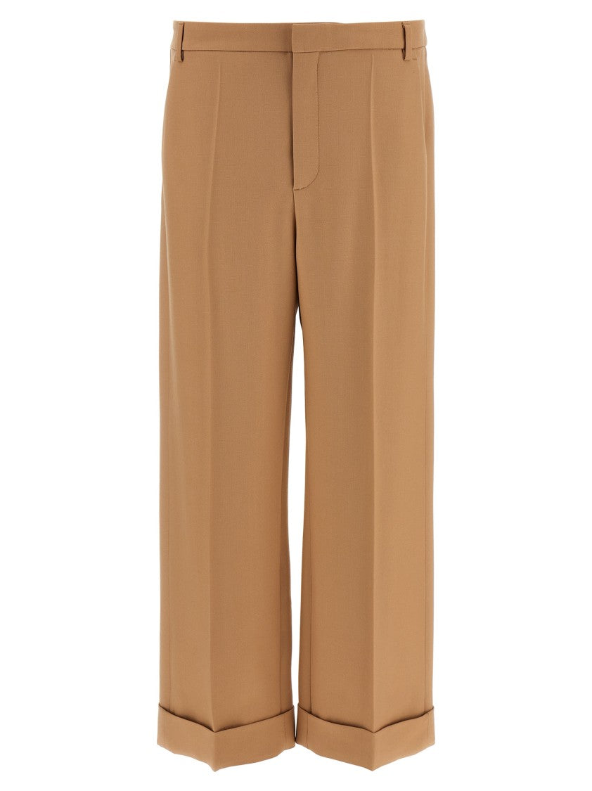Valentino Garavani Wide-Leg Wool Gabardine Trousers With Turned-Up Hem