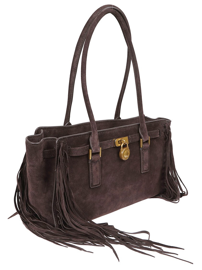 Michael Kors Hamilton Rectangular Chocolate Suede Shoulder Bag