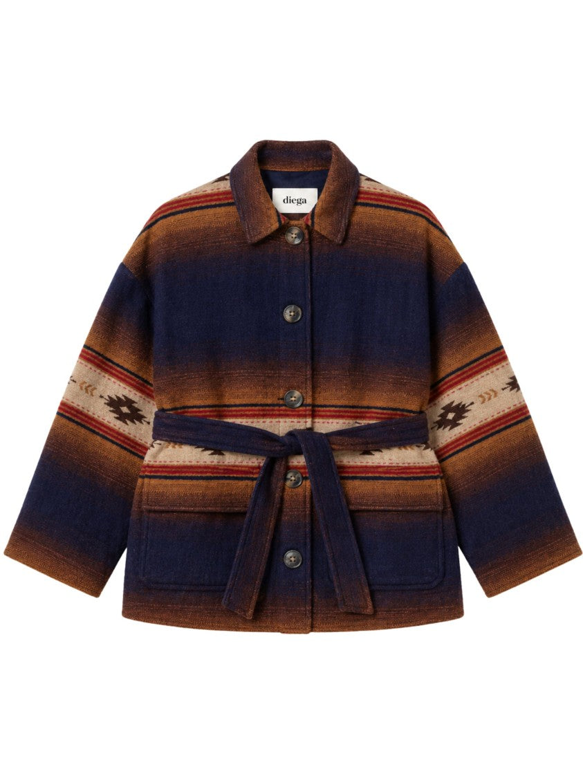 Diega Boxy Silhouette Overshirt With Gradient Stripes And Self-Tie Belt