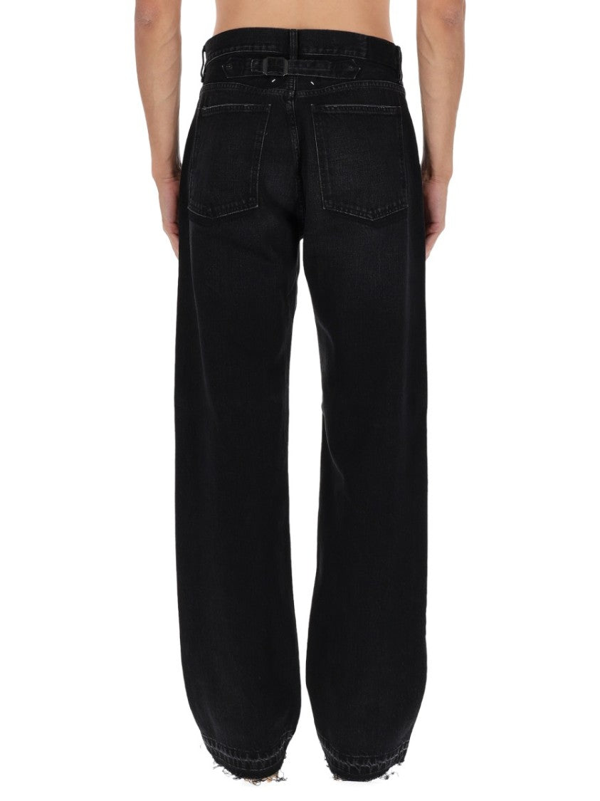 Maison Margiela Black Cotton Faded Raw-Hem Jeans