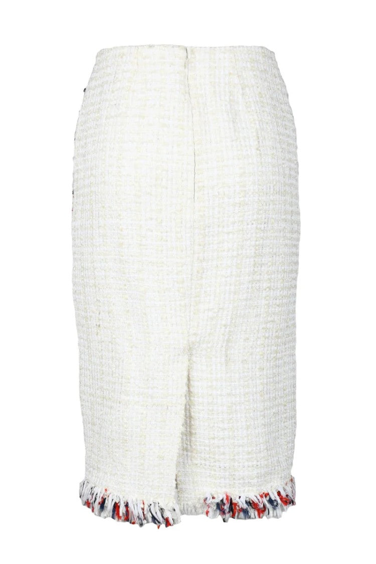 Elisabetta Franchi Bouclé Midi Skirt White/Red
