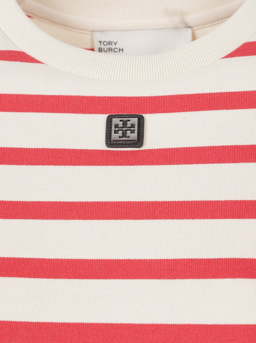 Tory Burch Multicolor Cotton Striped 3D Logo T-Shirt