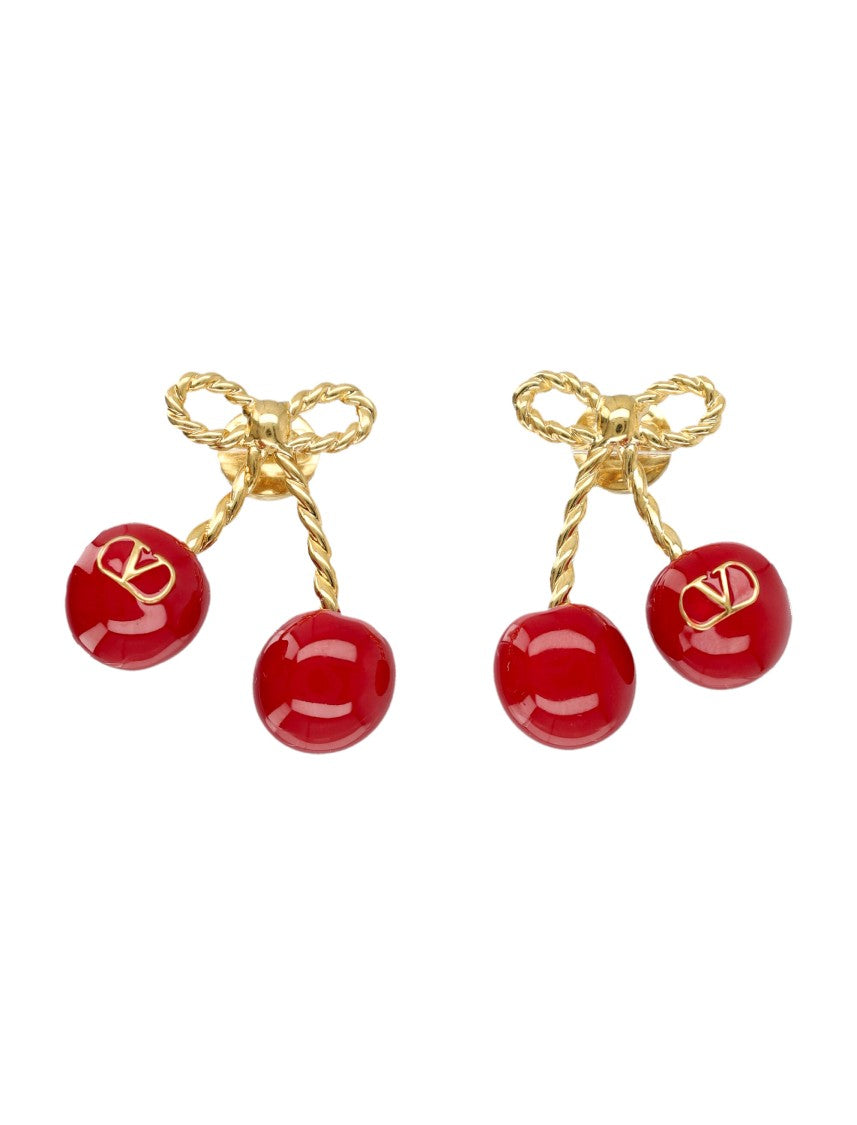 Valentino Garavani Cherry Motif Earrings With Antique Brass Finish
