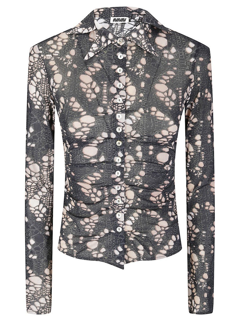 Avavav Six-Point Collar Stretch Fabric Top With Unique Pattern