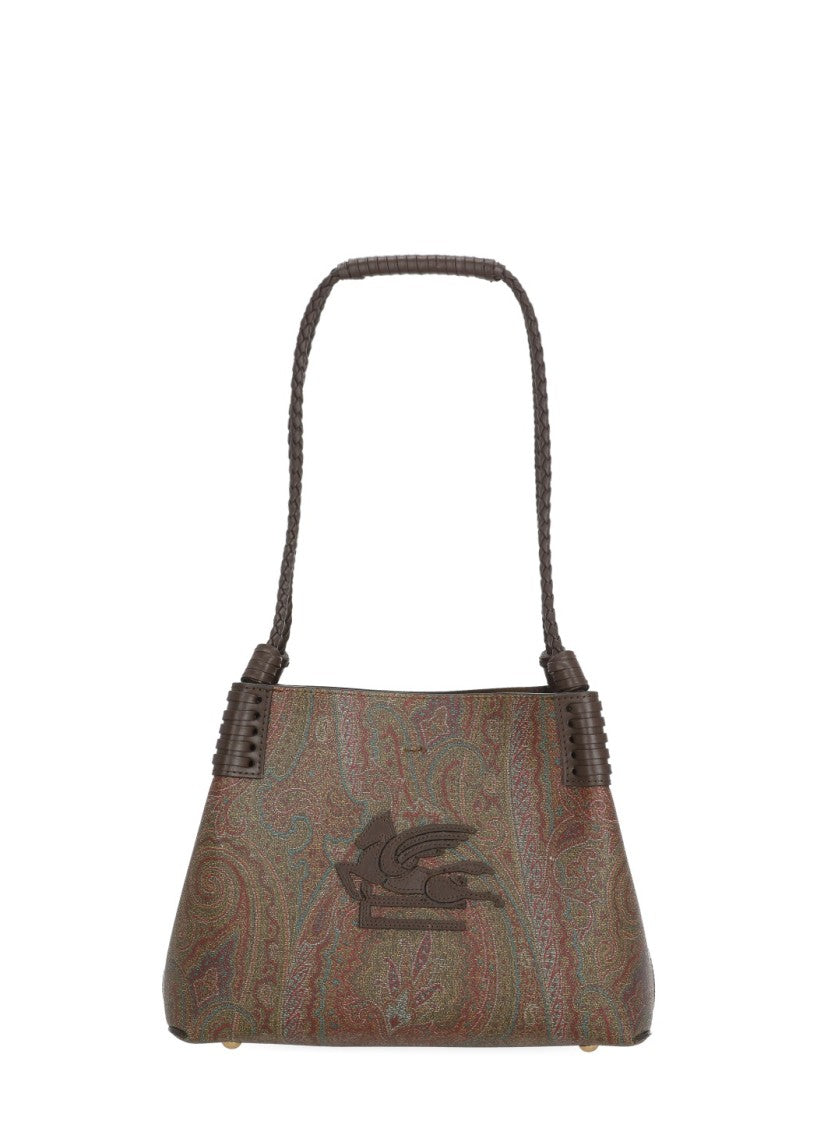 Etro Cotton Shoulder Bag With Woven Handle And Pegasus Logo