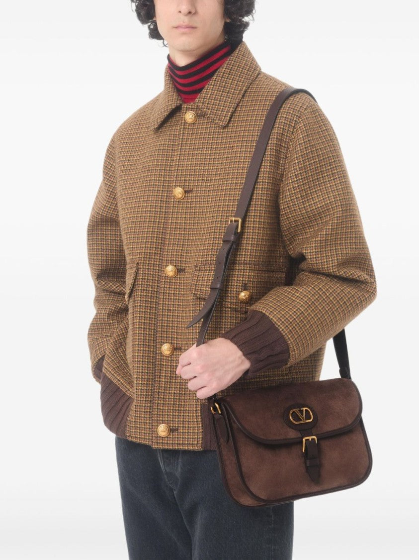 Valentino Garavani Rectangular Crossbody Bag In Brown Suede