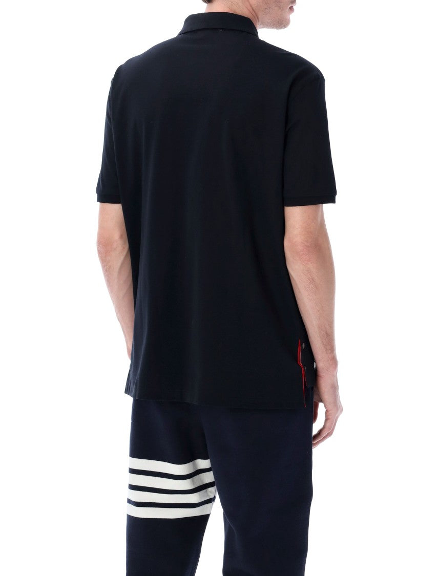 Thom Browne Mercerized Piqué Polo With Tricolor Pocket And Grosgrain Details