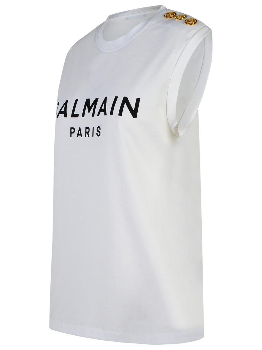 Balmain White Cotton Tank Top
