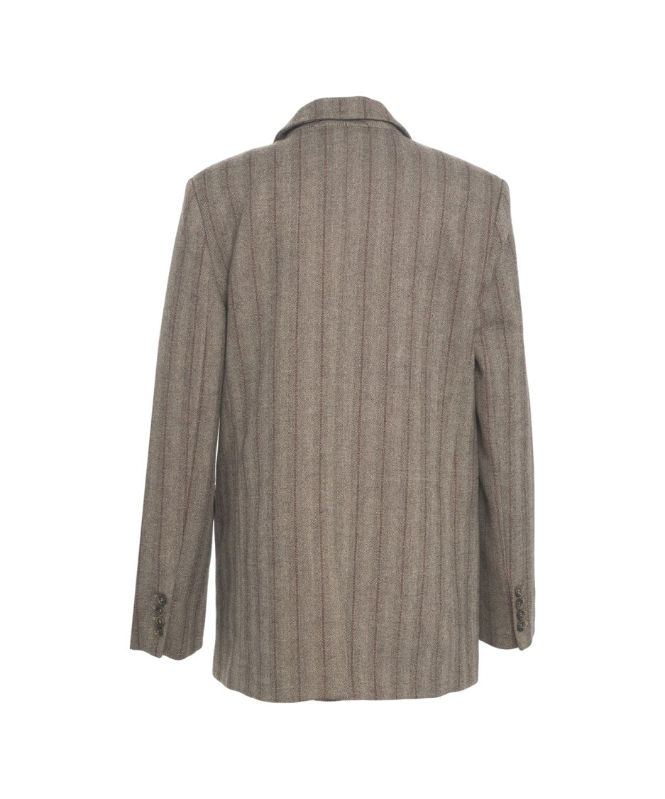 Ottod'ame Brown Pinstripe Blazer With Tailored Fit And Flap Pockets