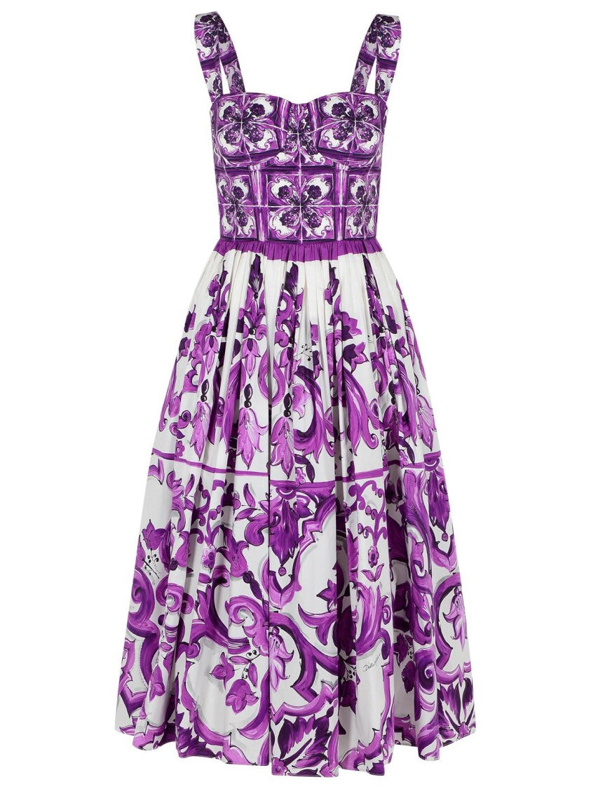 Dolce & Gabbana Majolica Dress In Cotton Poplin