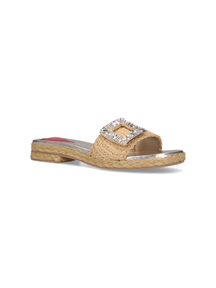 Roger Vivier Square-Toe Slide Sandals With Woven Strap