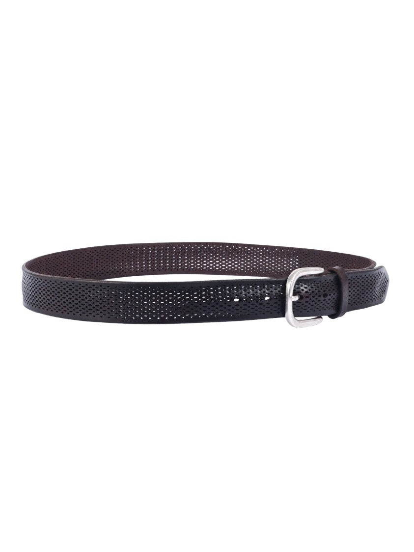 Claudio Orciani Perforated Brown Calf Silver Belt