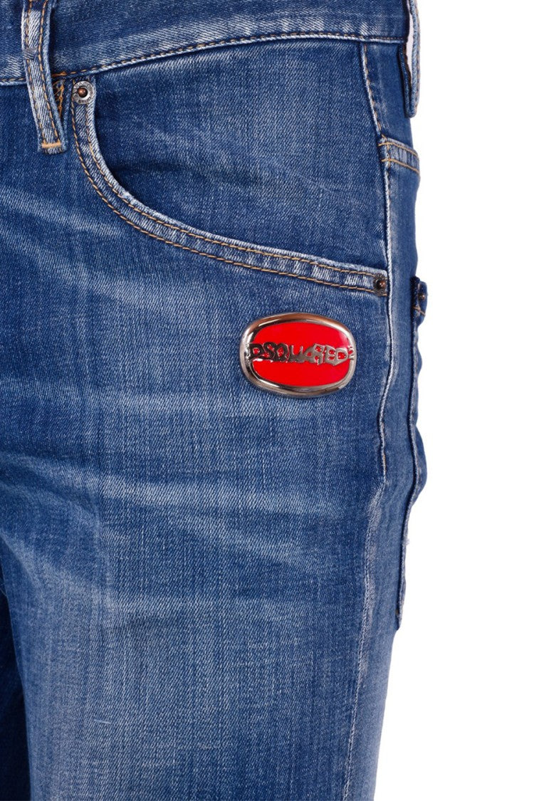 Dsquared2 Blue Cotton Whiskered Slim Jeans