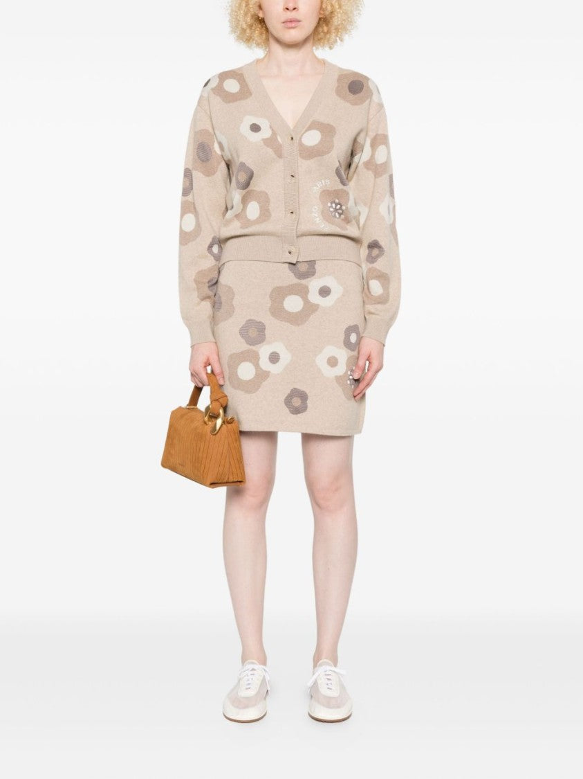 Kenzo Hana Dots' Embroidered Cardigan In Mixed Cotton Wool