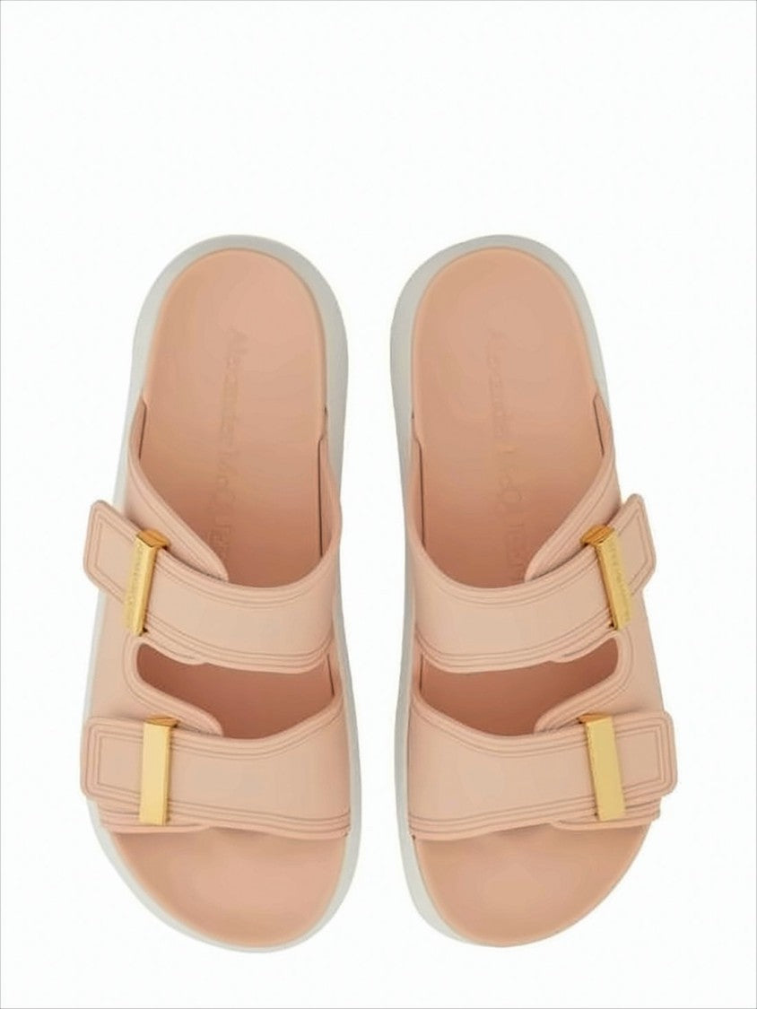 Alexander Mcqueen Matte Rubber Slip-On Mules With Adjustable Gold-Tone Buckles