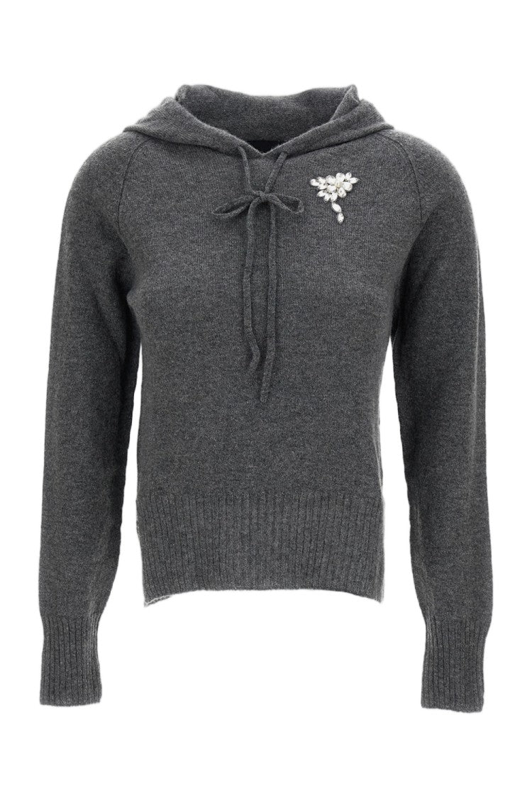 Simone Rocha Cashmere Hoodie With Pearl And Crystal Embroidery