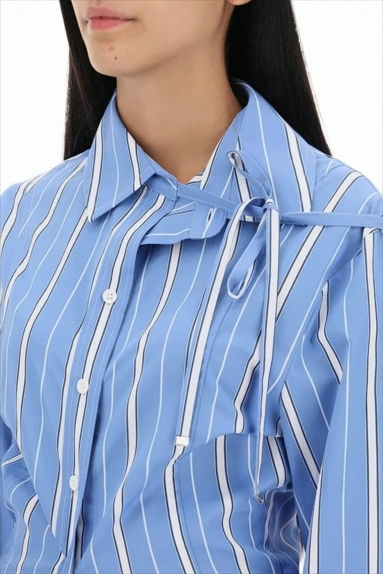 Jacquemus Structured Blue Stripe Blouse With Tie Detail