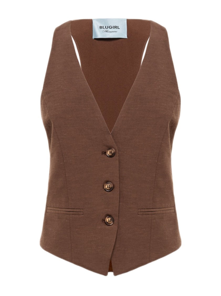 Blugirl Fitted Floral Embroidered Linen Satin Gilet