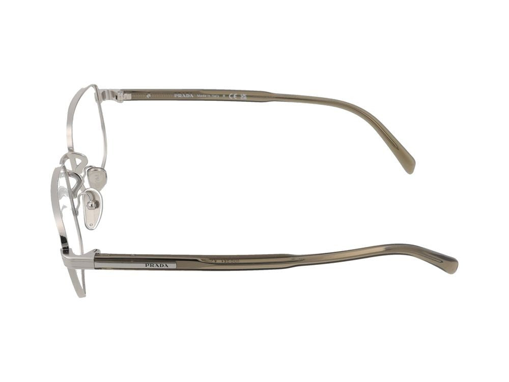 Prada Polished Silver Minimalist Rectangular Frame Eyeglasses