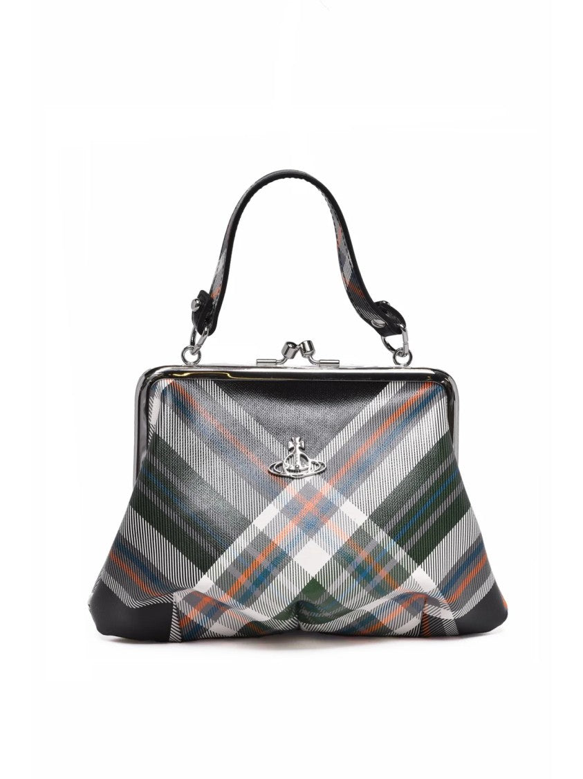 Vivienne Westwood Black Polyurethane Plaid Frame Clutch