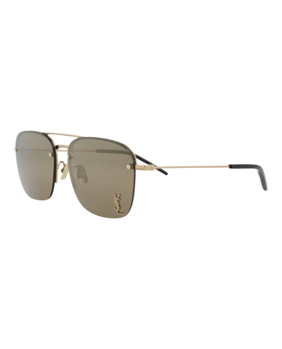 Saint Laurent Gold Aviator-Frame Metal Sunglasses With Adjustable Nose Pads