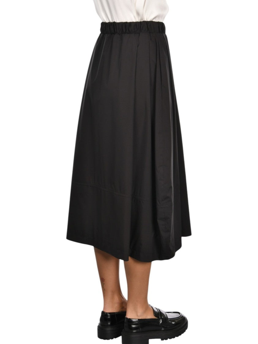 Gran Sasso Voluminous Black Midi Skirt With Gathered Waistband