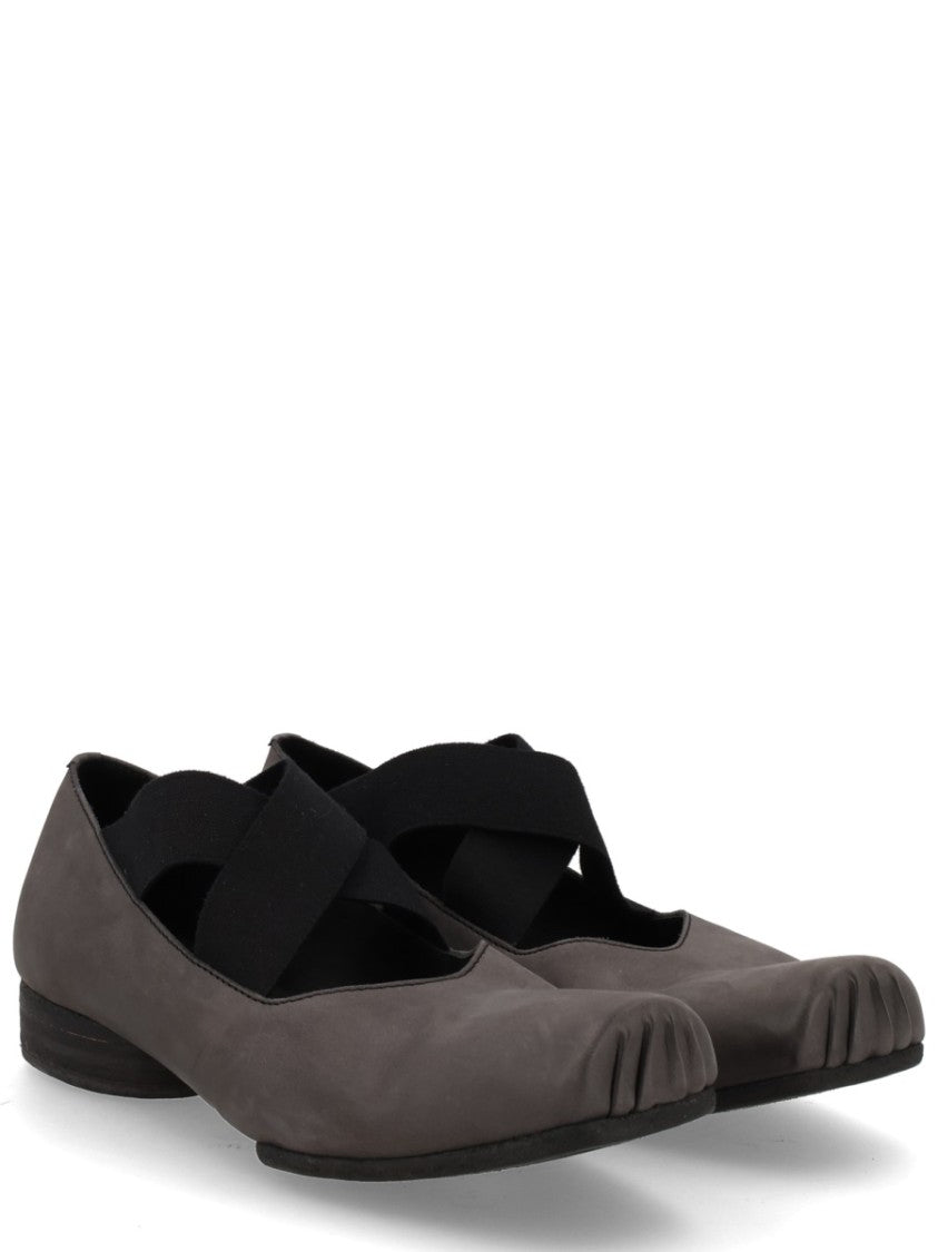 Uma Wang Grey Square Toe Elastic Straps Flats