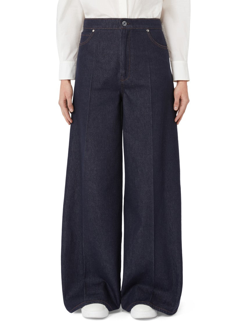 Max Mara Wide-Leg Trousers In Deep Indigo Denim
