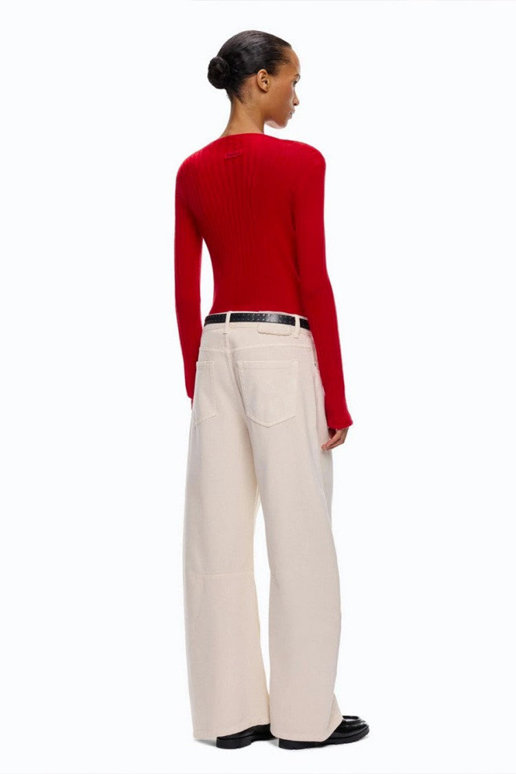 Pinko Red Wool Ribbed Mock-Neck Sweater