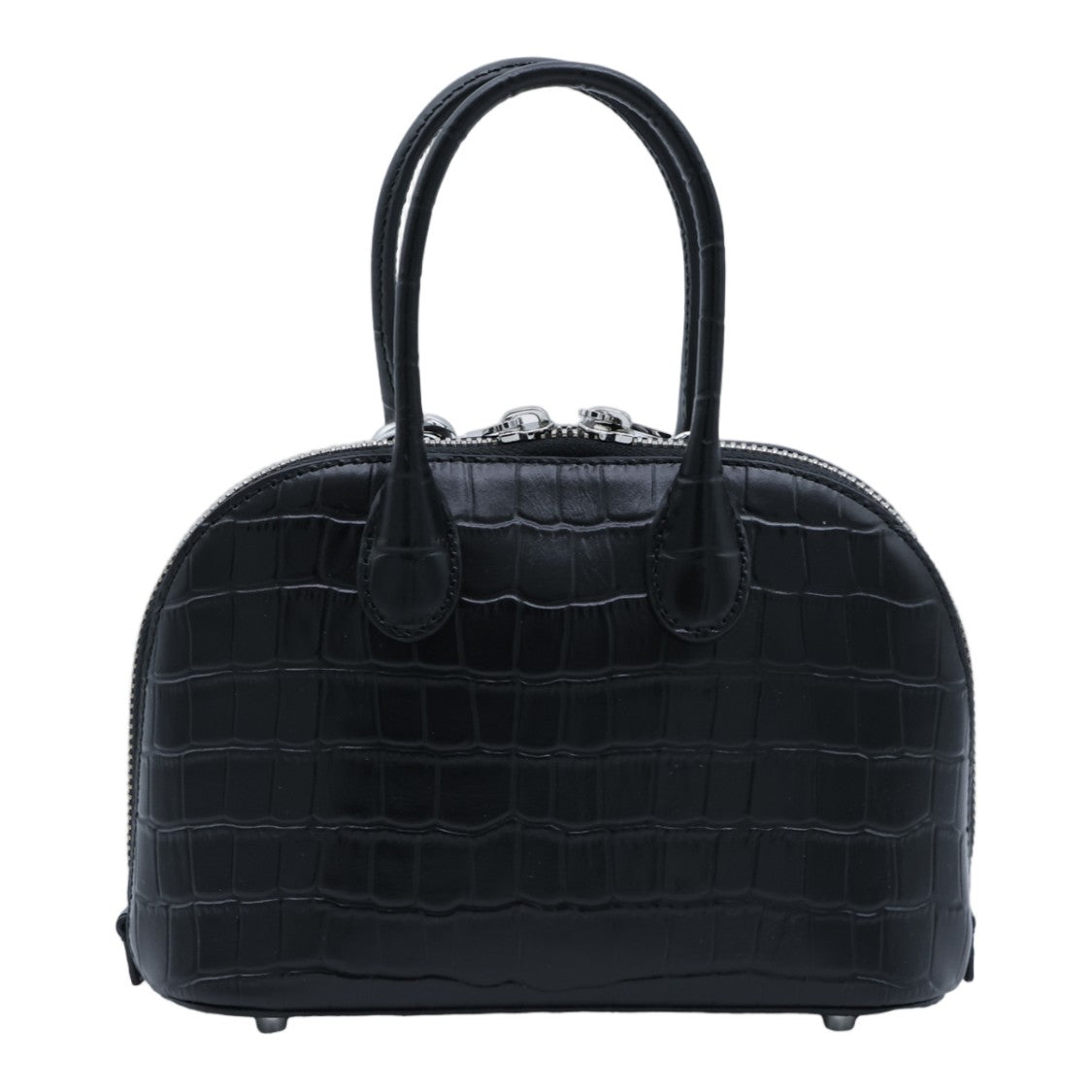 Self-Portrait Black Crocodile-Embossed Structured Charm Leather Top-Handle Bag