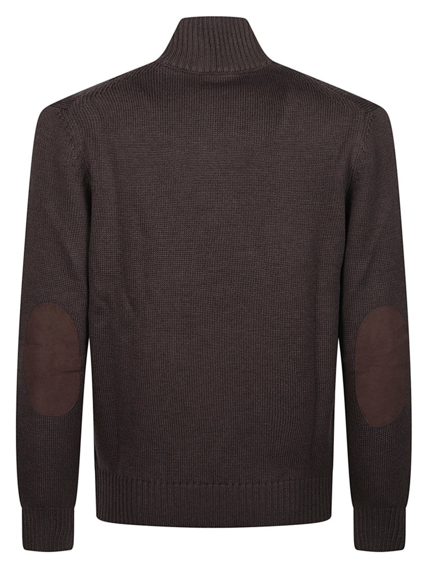 Fay Ribbed Buttoned Elbow Patch Virgin Wool Turtleneck Sweater