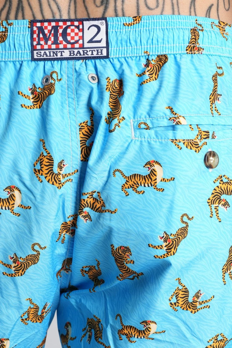 Mc2 Saint Barth Light Blue Lighting Printed Swim Shorts