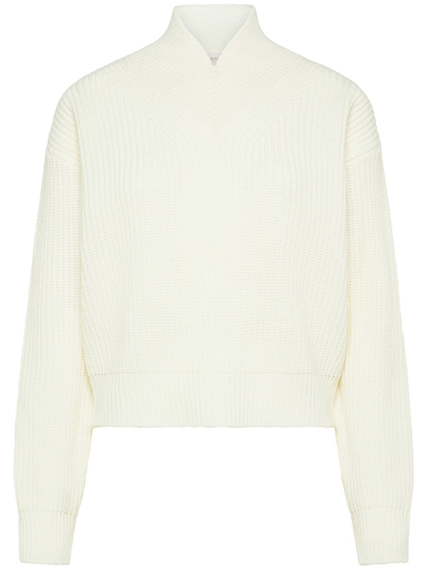 Cruna Ribbed Knit Sweater With Mock Neck And Chevron Pattern
