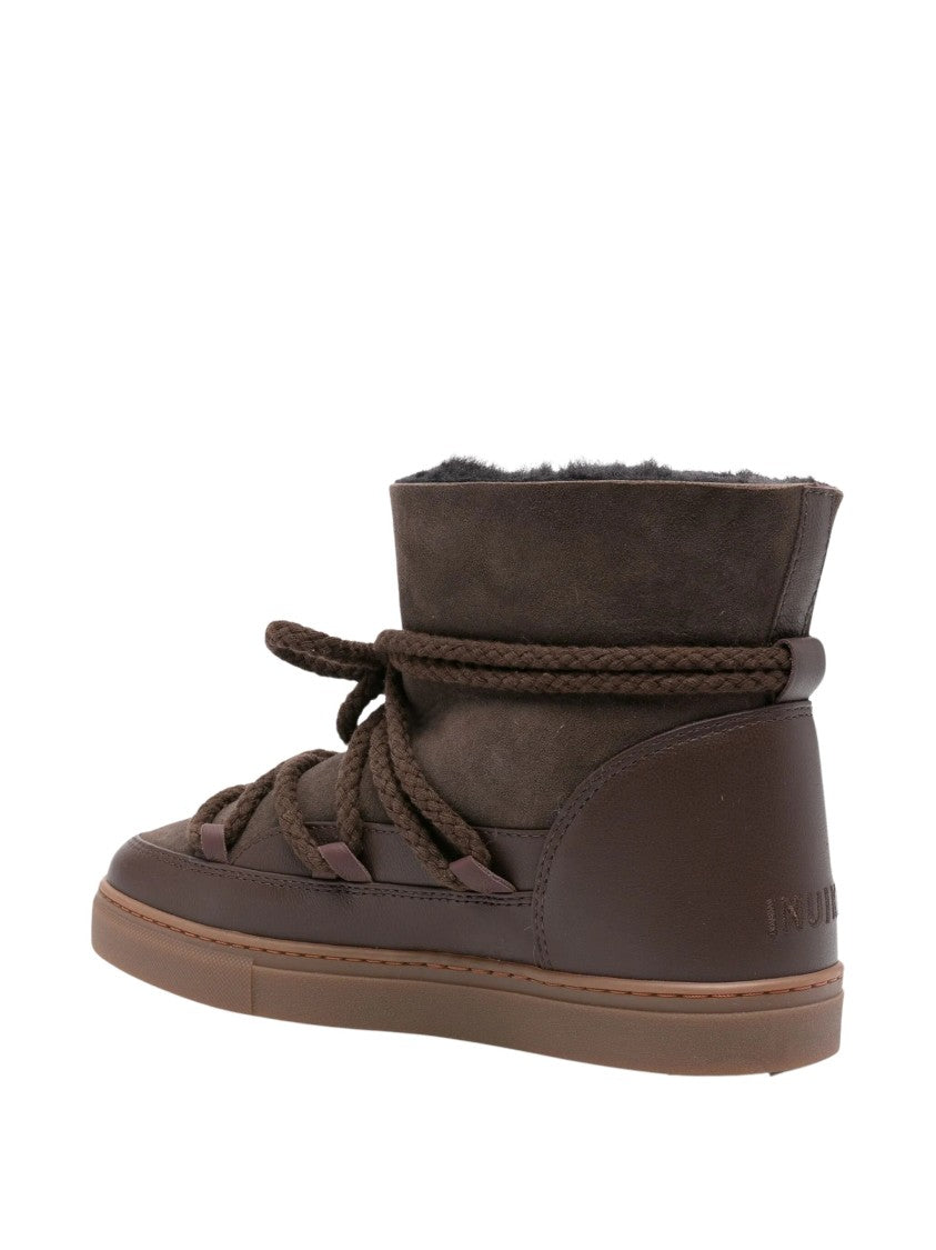 Inuikii Dark Brown Lace-Up Boots With Cozy Lamb Shearling Lining
