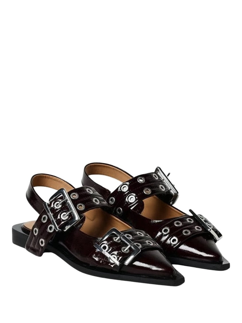 Ganni Pointed-Toe Slingback Pumps With Silver-Tone Hardware