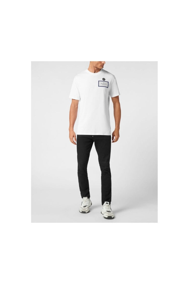 Philipp Plein White Cotton Logo-Patch T-Shirt