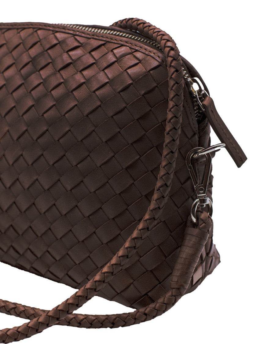 Dragon Diffusion Chunky Fellini Dark Brown Woven Calfskin Leather Clutch