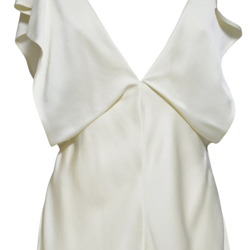 Jil Sander Long Cream Satin V-Neck Dress