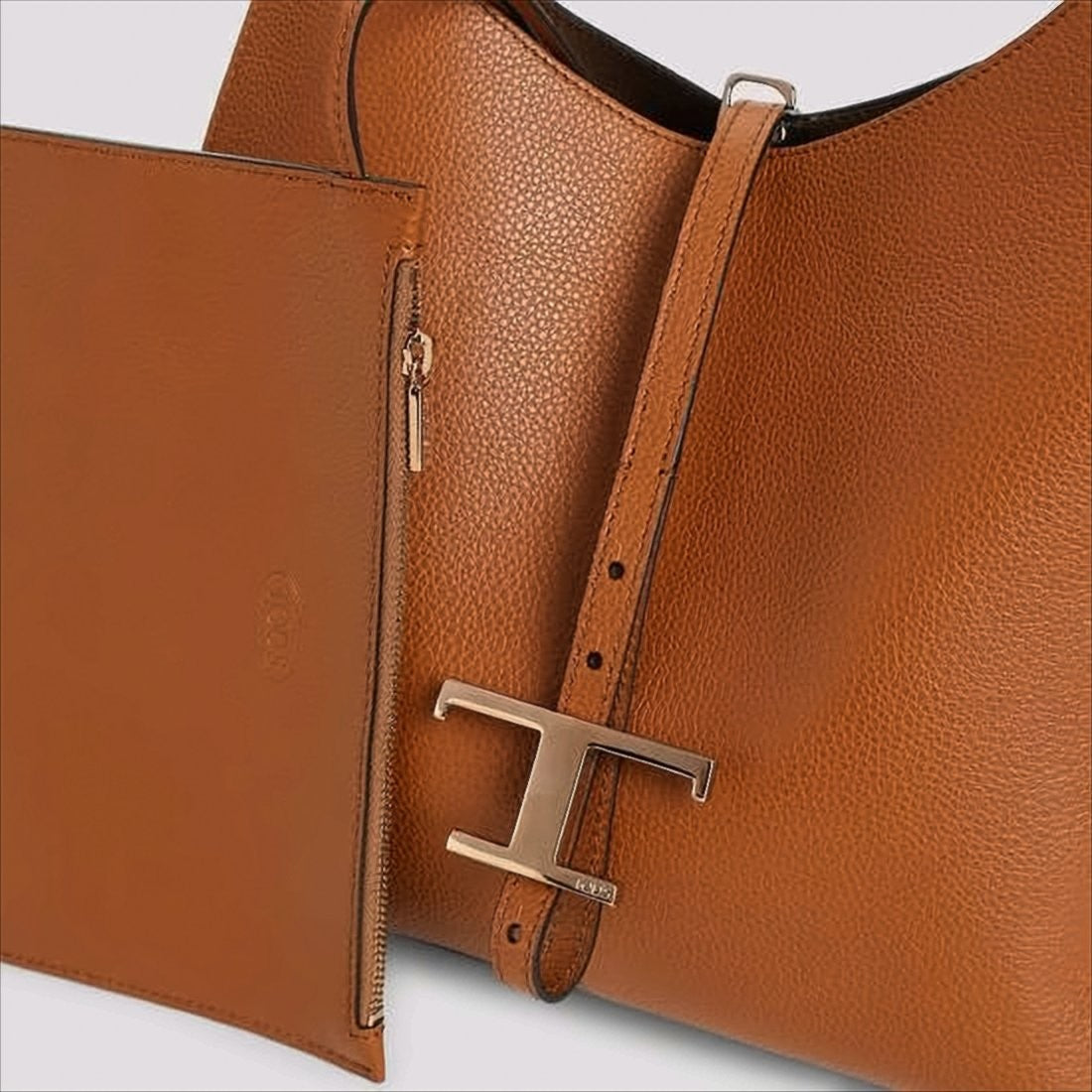 Tod's Textured Calf Leather Shoulder Bag With T-Buckle Closure